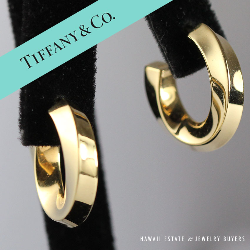 Tiffany & Co. 18K Semi-Hoop Twist Earrings - Diamond Guy Hawaii