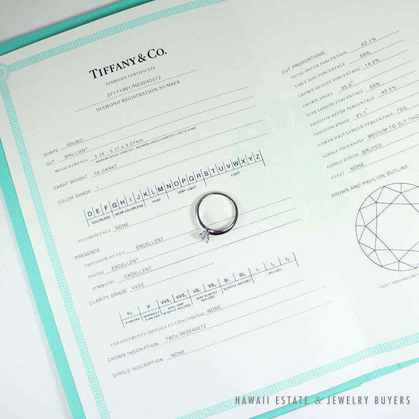 Tiffany & Co. 0.56CT Round Brilliant Solitaire Platinum Ring w/ Certificate