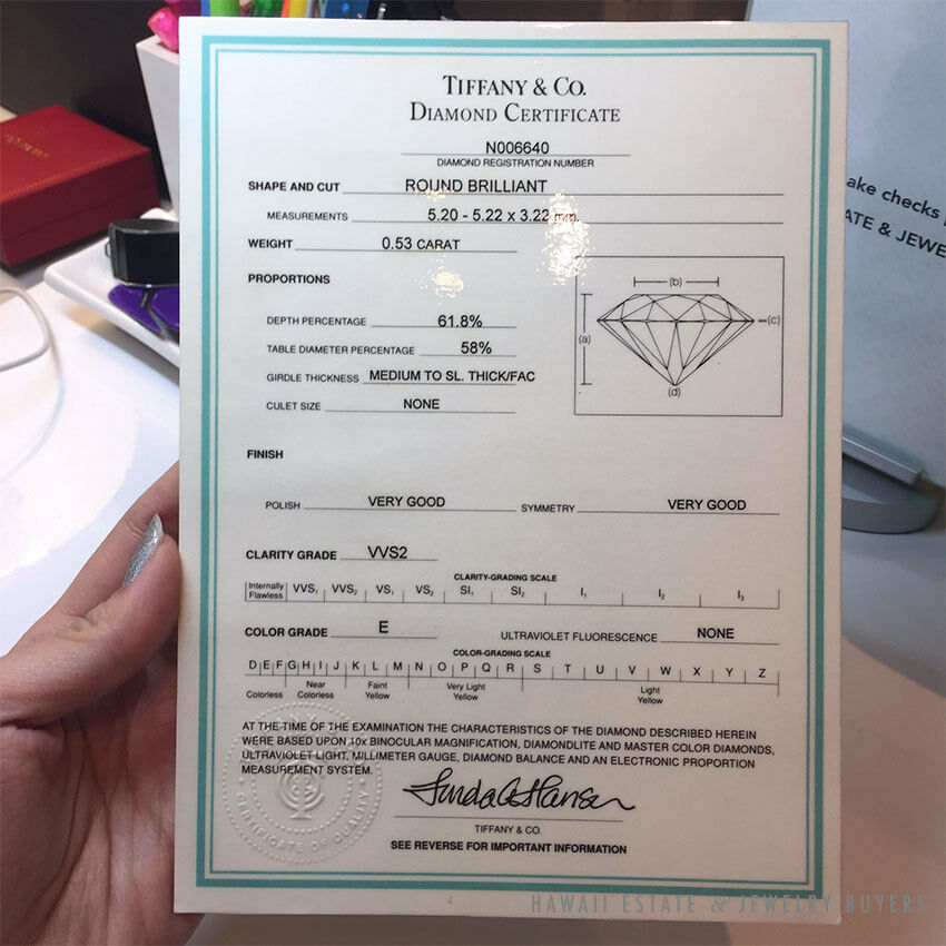 Tiffany & Co. 0.53CT Round Brilliant Platinum Solitaire Engagement Ring w/  Certificate