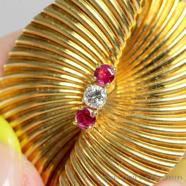 Vintage Authentic Tiffany & Co. Diamond Ruby 18K Yellow Gold Brooch Pin -  Diamond Guy Hawaii
