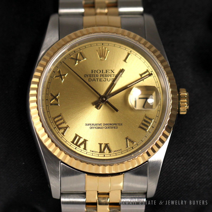Rolex Oyster Perpetual 25mm Ladies 18k/ss Gold Watch Sapphire